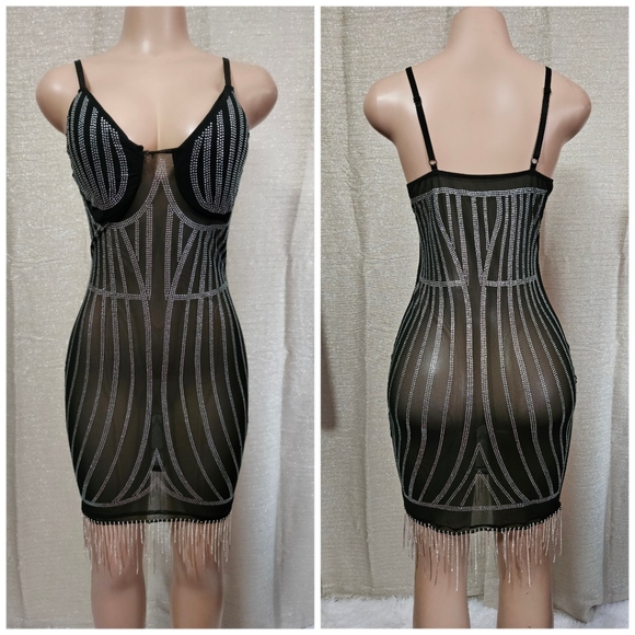 Mesh with Rhinestones mini Dress new size M strech material. - Picture 1 of 6